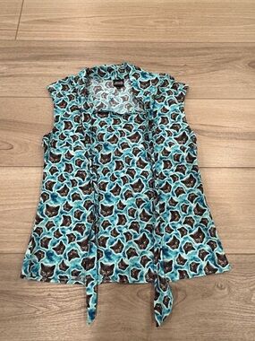 Retrolicious 😻Cat Novelty Print Bow tie sleeveless Top Shirt Cat Lady Size L